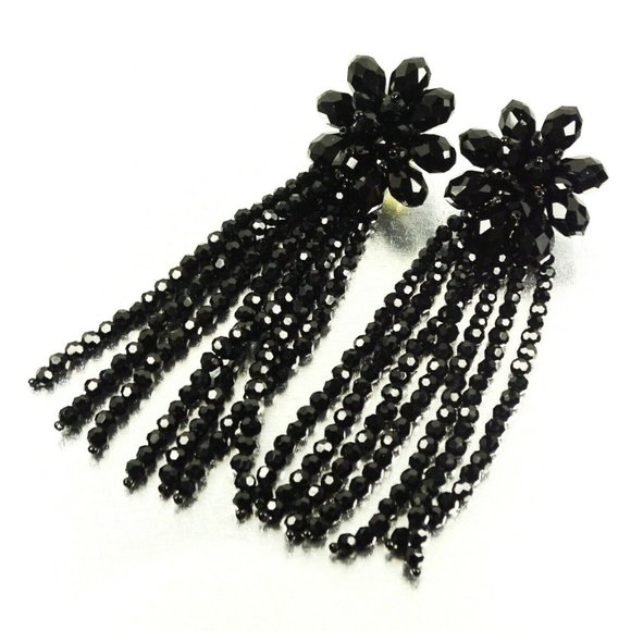 KATE SPADE $128 Full Flourish Gold Plated Black Crystal Statement Earrings